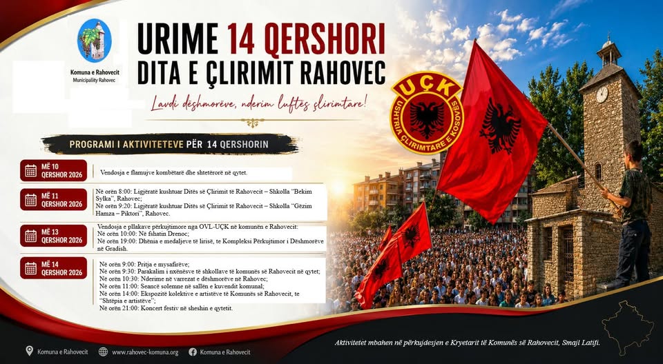 Bëhet publike agjenda e aktiviteteve për 14 Qershorin   Dita e Çlirimit të Rahovecit