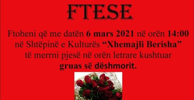 Më 6 mars 2021 shoqata “Gratë e Dëshmorëve” organizon orë letrare kushtuar gruas së dëshmorit