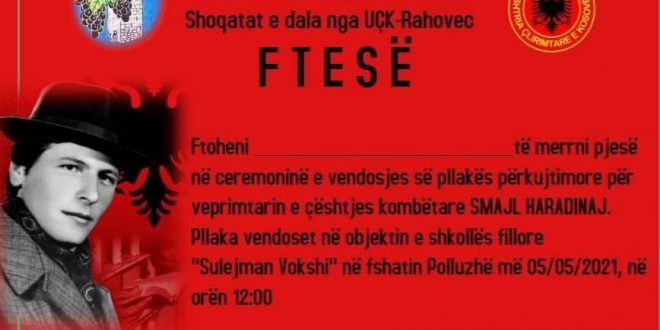 Sot në Rahovec vendoset pllaka pëkujtimore për veprimtarin e çështjes kombëtare, Smjal Haradinaj