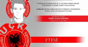 Më 25 shtator 2021 nderohet dëshmori i kombit, Ahmet Alush Pantina