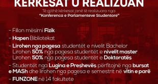 Lirohen nga pagesa të gjithë studentët e nivelit Bachelor, ndërsa ata të nivelit Master 50%