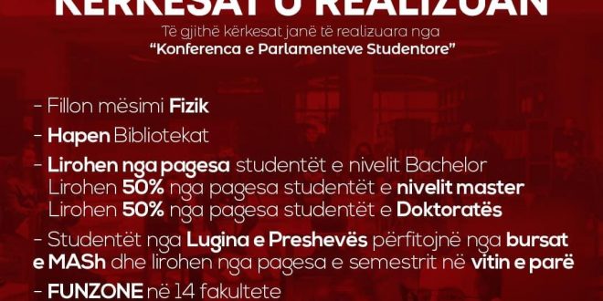 Lirohen nga pagesa të gjithë studentët e nivelit Bachelor, ndërsa ata të nivelit Master 50%