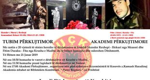 Të hënën mbahet Akademi përkujtimore me rastin e 20-vjetorit të rënies së dëshmorëve Skender Rexhepi dhe Fitim Duraku