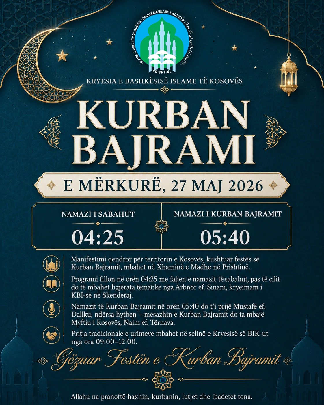 Falët Kurban Bajrami në Prishtinë  mijëra besimtarë morën pjesë në manifestimin qendror të BIK ut