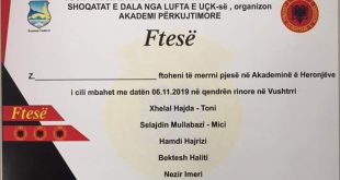 Nesër mbahet Akademi në nderim të heronjve të kombit Xhelal Hajda, Selajdin Mullabazi, Hamdi Hajrizi, Bektesh Haliti dhe Nezir Imeri