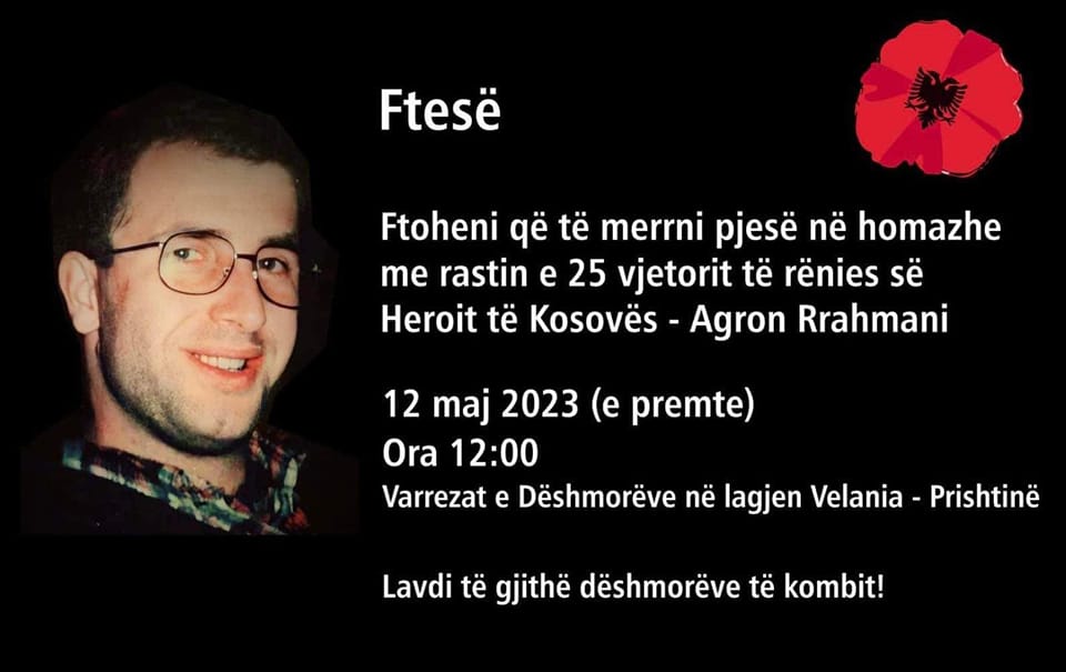Më 12 maj 2023 në orën 12:00 në Varrezat e Dëshmorëve në lagjen Velania ...