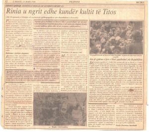 Fjetoni i botuar në gazetën “Bujku” në 15-vjetorin e revoltave dhe demonstratave të vitit 1981 I