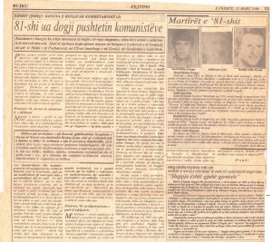 Fejtoni i botuar në gazetën e përditshme “Bujku” në 15-vjetorin e revoltave dhe demonstratave të vitit 1981 IV