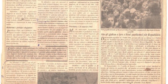 Fjetoni i botuar në gazetën “Bujku” në 15-vjetorin e revoltave dhe demonstratave të vitit 1981 I