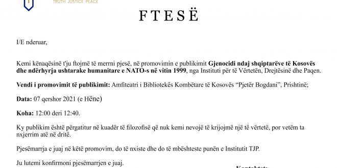 Më 7 qershor 2021, promovimohet publikimi: Gjenocidi ndaj shqiptarëve të Kosovës dhe ndërhyrja ushtarake humanitare e NATO-s në vitin 1999