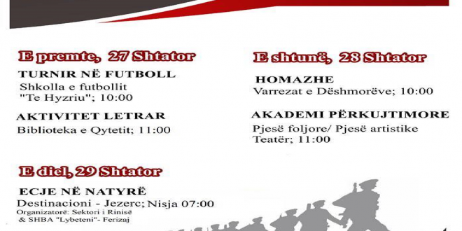 Për nder të 21 vjetorit Ditës së Dëshmorëve të komunës së Ferizaj organizohen aktivitete tre ditore