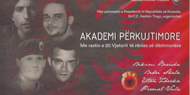 Nesër mbahet akademi përkujtimore për dëshmoret e kombit Bekim Berisha, Bedri Shala, Elton Zhegra dhe Permet Vula