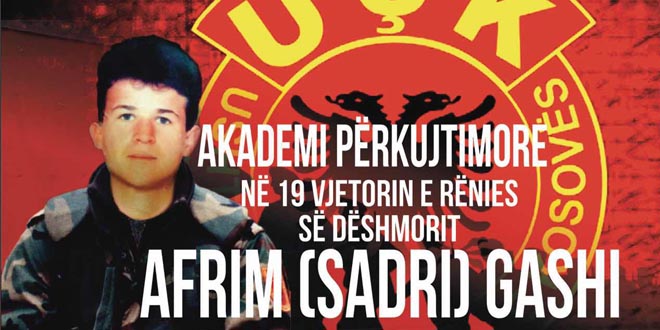 Nesër në Shtëpinë e Kulturës në Skënderaj, do të përkujtohet dëshmori i kombit, Afrim Sadri Gashi