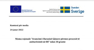 RrGK: Nisma rajonale “Avancimi i Barazisë Gjinore përmes procesit të anëtarësimit në BE” ndan 30 grante