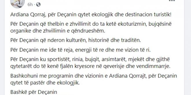 Deputeti, Ferat Shala, kërkoi nga qytetarët e Deçanit që ta votojnë kandidaten e PDK-së për kryetare, Ardiana Qorraj