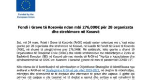 Fondi i Grave të Kosovës ndan mbi 276,000€ për 28 organizata dhe strehimore në Kosovë