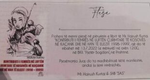 Me 13 korrik 2022 bëhet përurimi i librit” Kontributi i femrës në luftën çlirimtare të Kosovës, në Kaçanik dhe në Han të Elezit 1998-1999”të autorit Hajrush Kurtaj