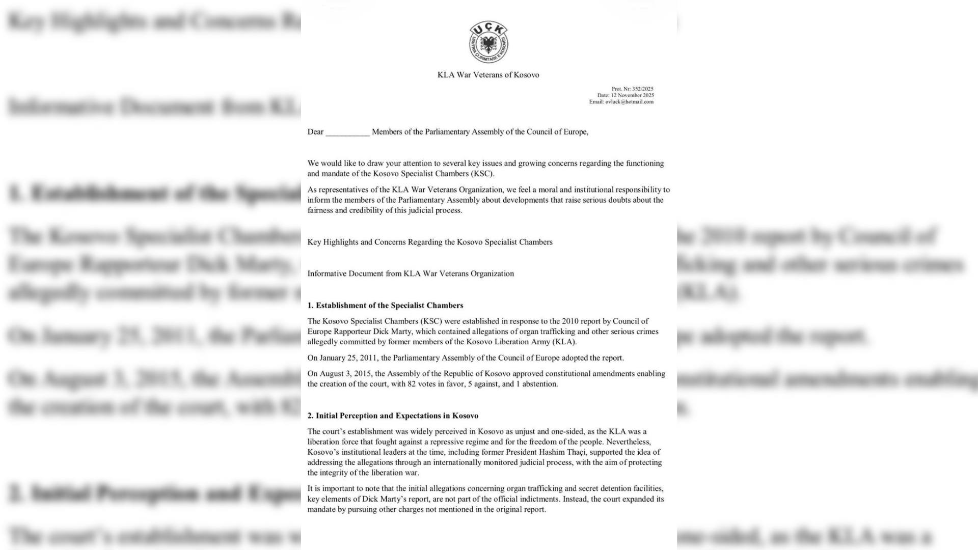 OVL UÇK dorëzon 285 letra në Strasburg   Kërkojmë drejtësi dhe respektim të të drejtave të luftëtarëve të lirisë 