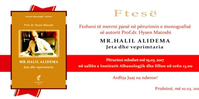 Përurohet libri “Mr. Halil Alidema jeta dhe veprimtaria”, i autorit dr. Hysen Matoshi