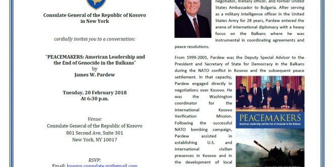 Më 20 Shkurt 2018 përurohet libri: “Pajtuesit: Udhëheqja Amerikane dhe Fundi i Gjenocidit në Ballkan, shkruar nga James W. Pardew