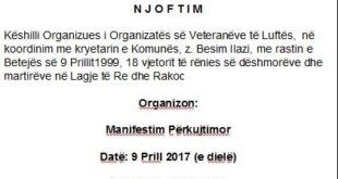 OVL-UÇK dega në Kaçanik, shënon 18 vjetorin e Betejës së 9 prillit në Lagjen e Rakocit dhe në Lagjen e të Re të Kaçanikut