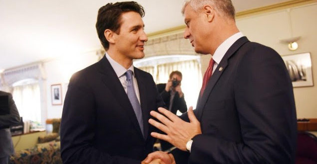 Kryeministri kanadez, Justin Trudeau e siguron kryetarin Thaçin se Kanadaja do të qendrojë përkrah Kosovës
