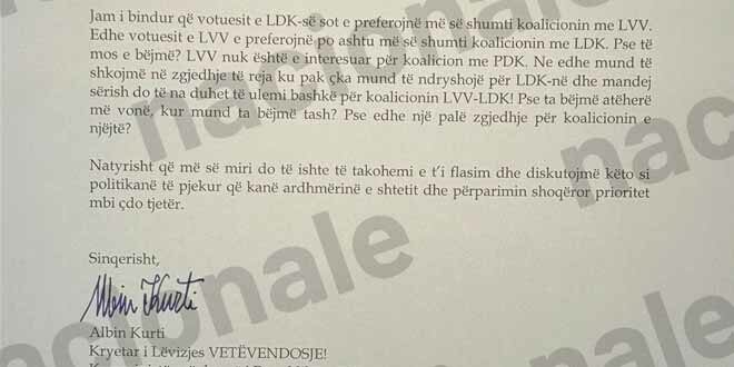 Kurti i drejtohet Abdixhikut me letër për koalicion: “Koalicionet bëhen mes atyre që kanë dallime”