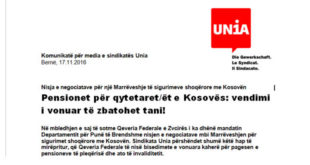 Osman Osmani: Komunikatë për media e sindikatës Unia lidhur me pensionet për qytetarët e Kosovës