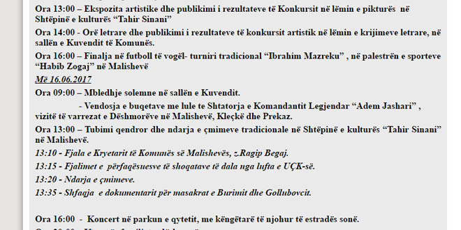 Me aktivitete të shumta tematike e kulturore, komuna e Malishevës sot ka filluar të festojë 18-vjetorin e çlirimit