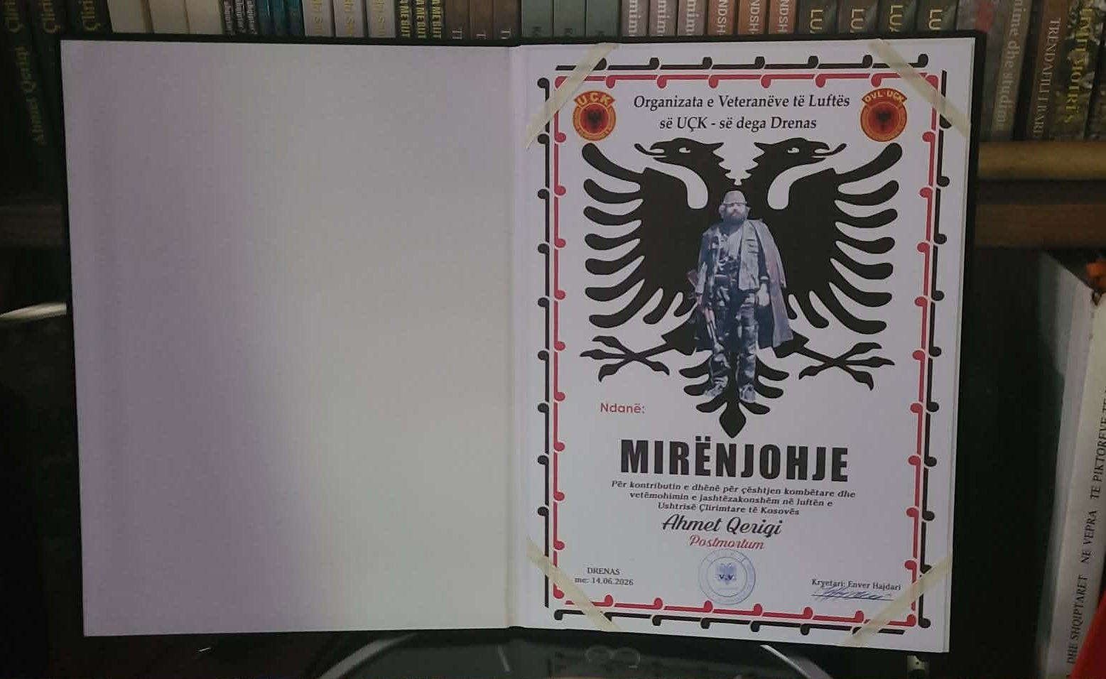 OVL e UÇK së në Drenas nderon me mirënjohje postmortum drejtorin e Radios Kosova e Lirë  profesor Ahmet Qeriqin