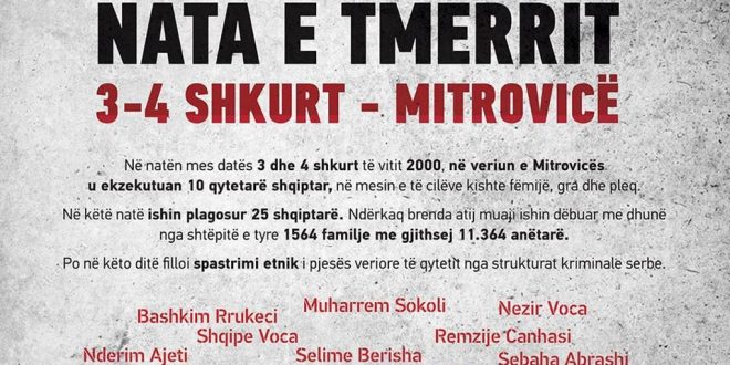 Sot në Mitrovicë shënohet 19 vjetori i masakrës së natës ndërmjet 3 dhe 4 shkurtit të vitit 2000, ku u vranë 10 shqiptarë