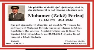 Pas një sëmundje të shkurtër, në moshën 71 vjeçare ka ndërruar jetë Muhamet Ferizaj, veprimtar i shquar i çështjes Kombëtare