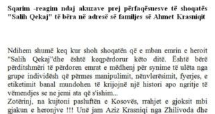 Familjarë të Ahmet Krasniqit kanë reaguar kundër akuzave të përfaqësuesve të shoqatës "Salih Qekaj"