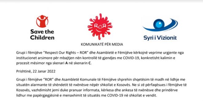 Grupi i fëmijëve “Respect Our Rights – ROR” dhe Asambletë e Fëmijëve kërkojnë veprime urgjente nga institucionet arsimore...