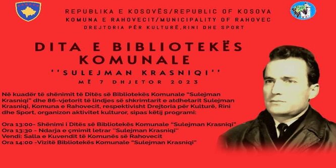 Komuna e Rahovecit organizon aktivitet kulturor në shënim të ditës së bibliotekës komunale  Sulejman Krasniqi 