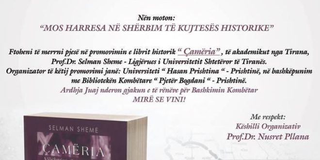 Përurohet libri “ÇAMËRIA, vështrim gjeo-popullativ dhe etnokulturor”, i autorit, Selman Sheme