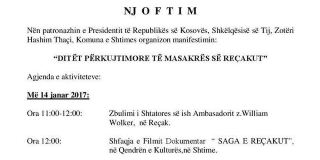 Në 18-vjetorin e Masakrës së Reçakut mbahen aktivitete tematike, përkujtimore e kulturore