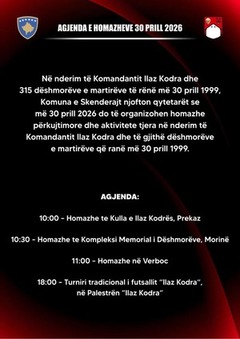 Komuna e Skenderajt me 30 prill organizon homazhe përkujtimore në nderim të komandantit Ilaz Kodra