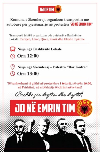 Komuna e Skenderajt organizon transportin me autobus per protesten e 1 Tetorit    JO NE EMRIN TIM 
