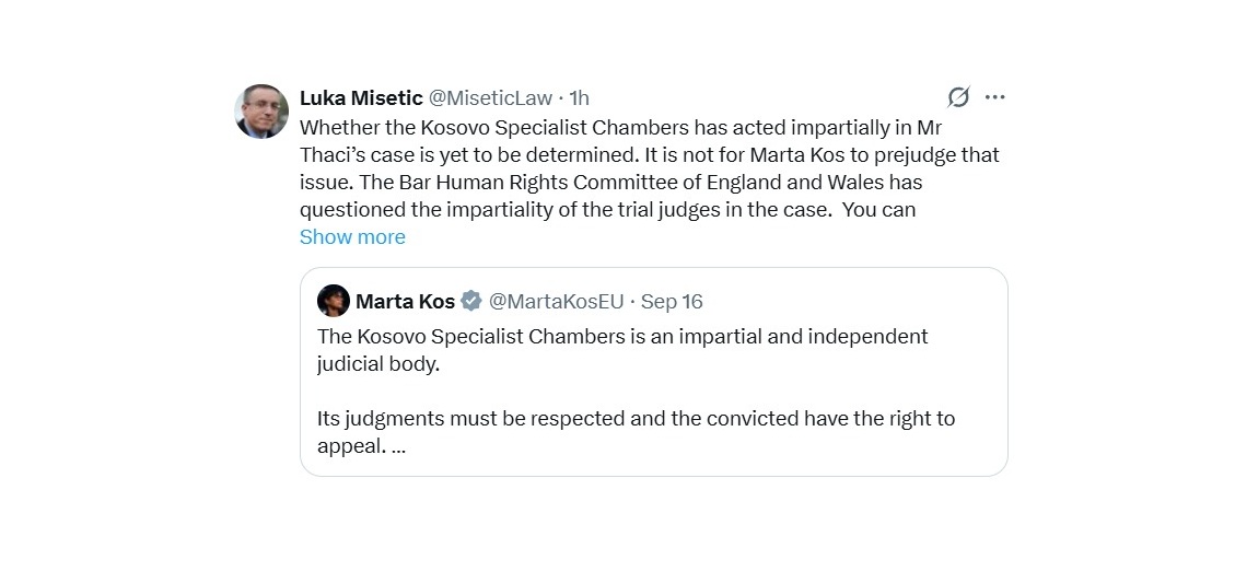  Nuk të takon ta paragjykosh    Avokati i Thaçit i përgjigjet Marta Kos për Specialen