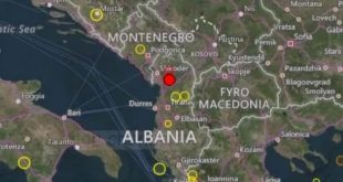 Një tjetër tërmet është shënuar të dielën në Shqipëri me magnitudë 4 ballë ne epiqendër 25km në veriperëndim të Tiranës