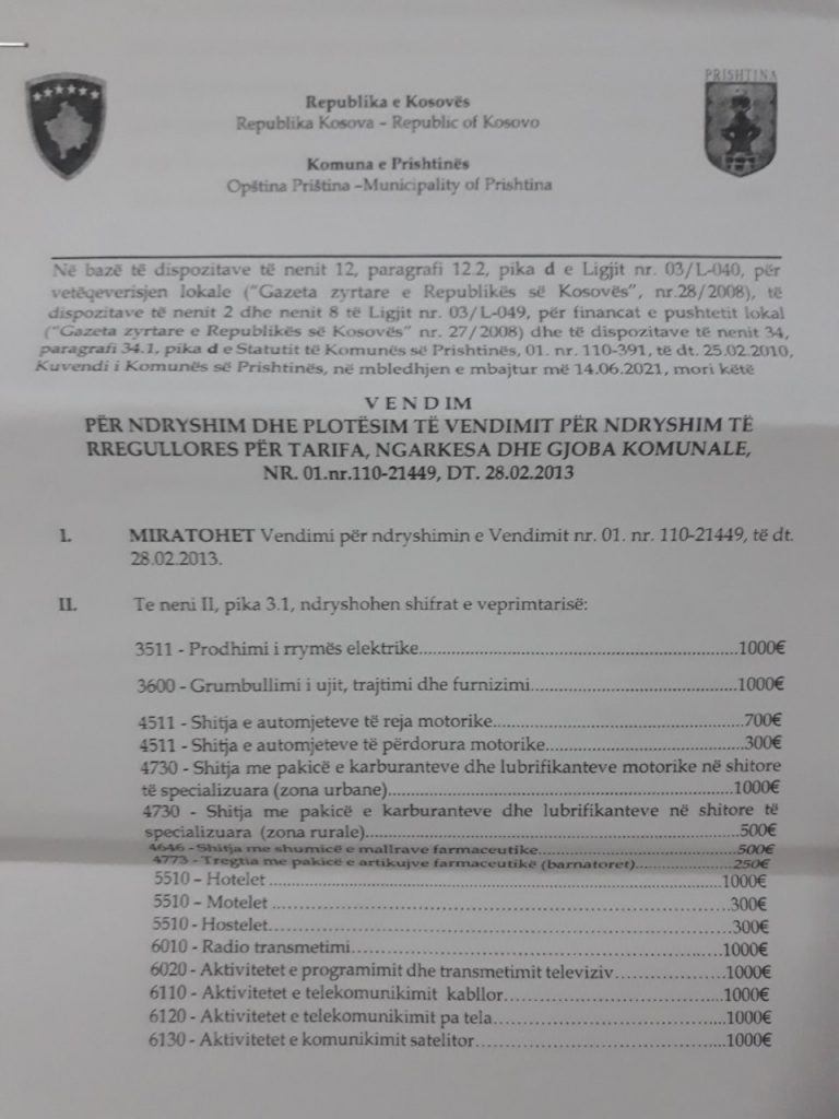 Komuna e Prishtinës u vë “gjobë” medieve nga 1000 euro në vit, më shumë se taksa e licencës, me një vendim të vitit 2013