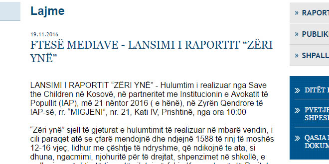 Save the Children, në partneritet me Institucionin e Avokatit të Popullit lansojnë raportin:“Zëri ynë”